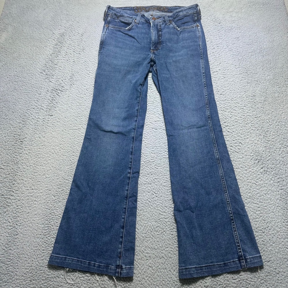 Wrangler Womens 29x32 High Rise Trouser Jeans Wide Leg Flare Stretch Blue
